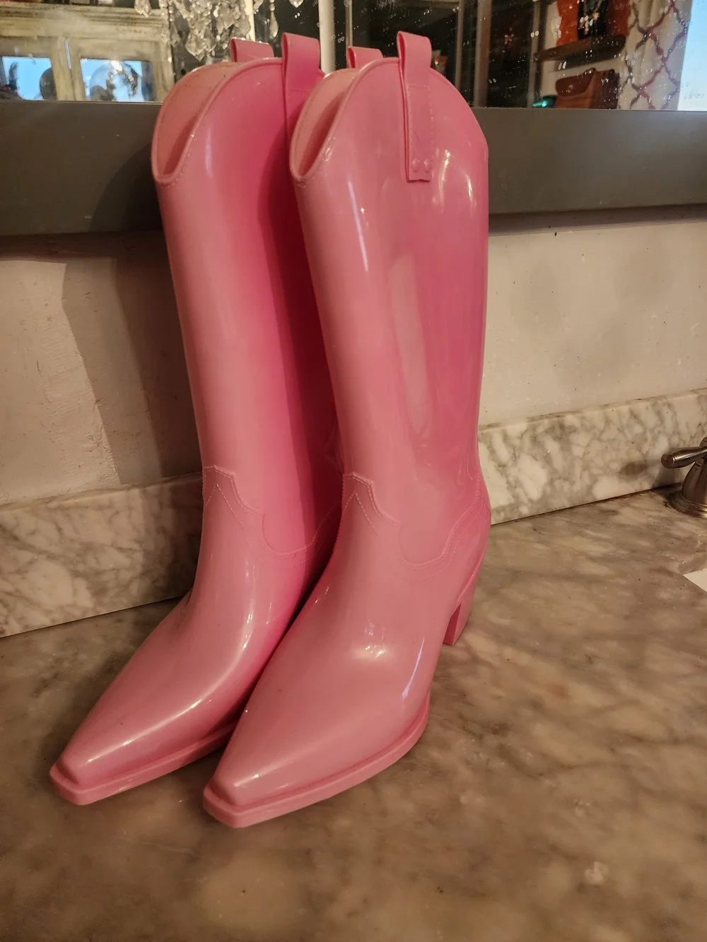 Women's Barbie Pink Rain Cowboy Boots